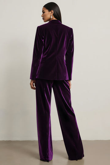 Velours Violet Foncé Pointe Revers 2 Pièces Femmes Costumes
